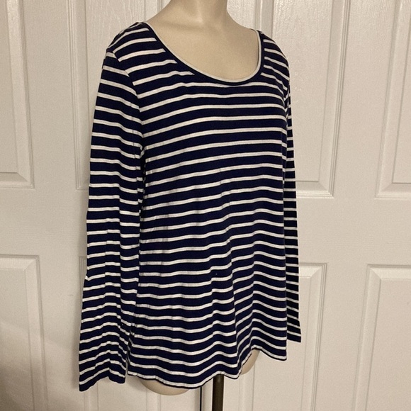 Ann Taylor LOFT Navy and White Striped Long Sleeve Top XL - Picture 6 of 15